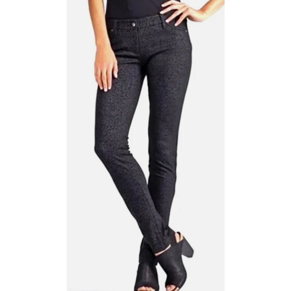 Eileen Fisher Black & Gray Damask Ponte Knit Slim‎ Skinny Pants Sz 14 Filigree